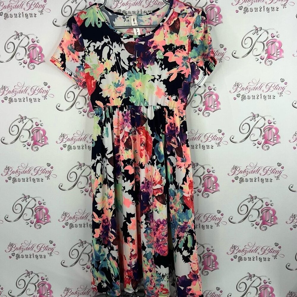 Vanilla Bay dress tshirt style flowers Floral Dress - Pink and Green